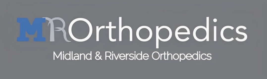 Logo for MR Orthopedics with "Midland & Riverside Orthopedics" written below on a gray background.