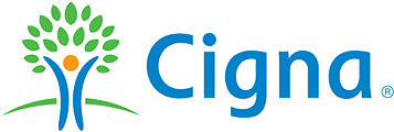 Cigna logo with Cigna in blue with a tree with a blue trunk