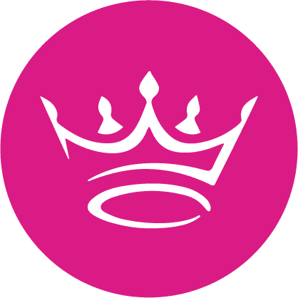 A white crown icon with three points inside a solid magenta circle.