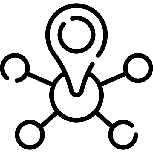 Black and white icon with a molecular looking figure